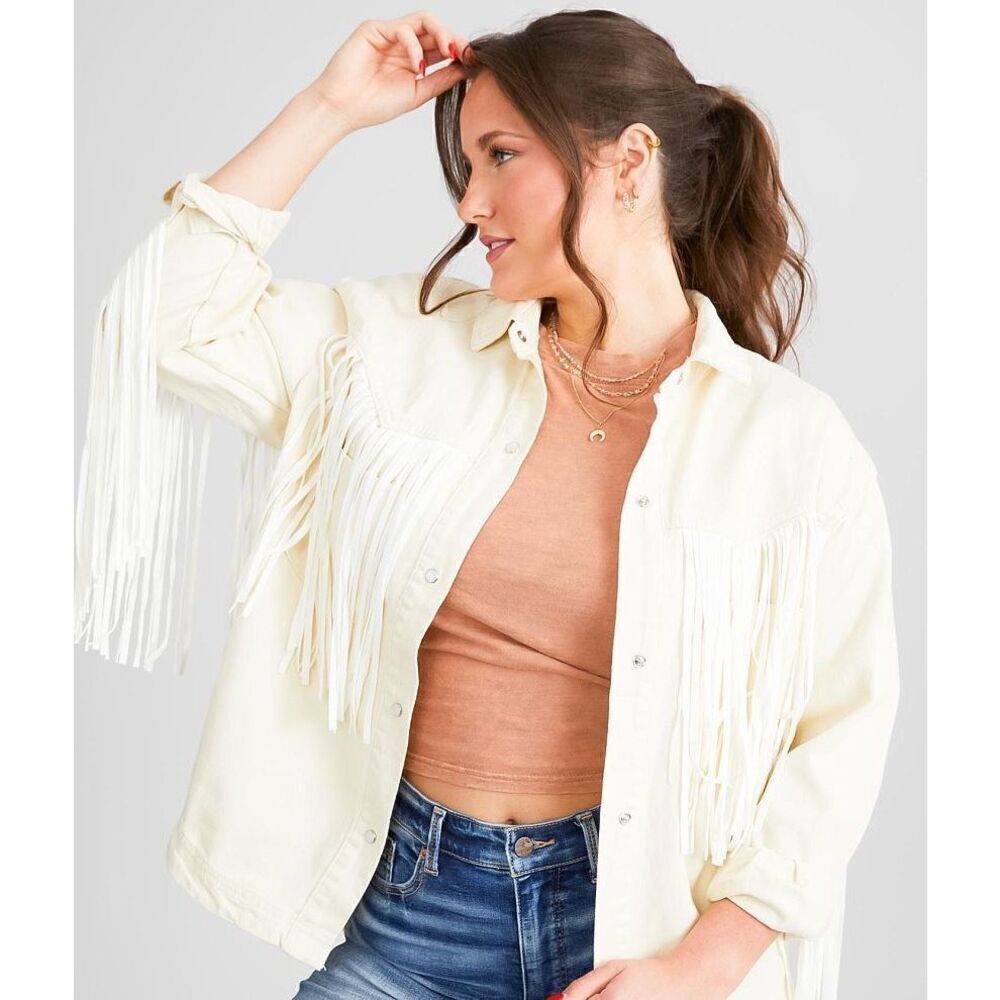 Saints & Hearts Fringe Shirt Jacket S Cowgirl Western Festival Pink Pony Club - Picture 3 of 16